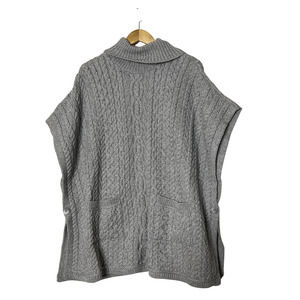 ARAN CRAFTS Merino Wool Turtleneck Poncho Pockets Soft Grey S
